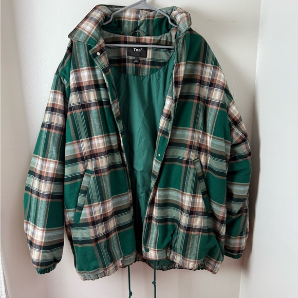 Aritzia TNA Coaches Jacket XL Green Plaid - Picture 2 of 6